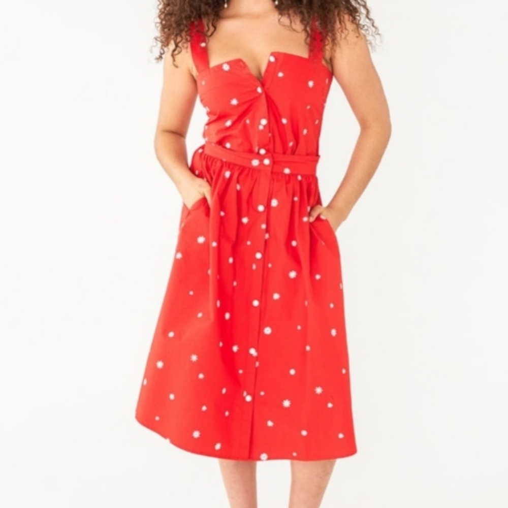 Ban.do button up skirt and tank set. Size Large. Red with white daisies